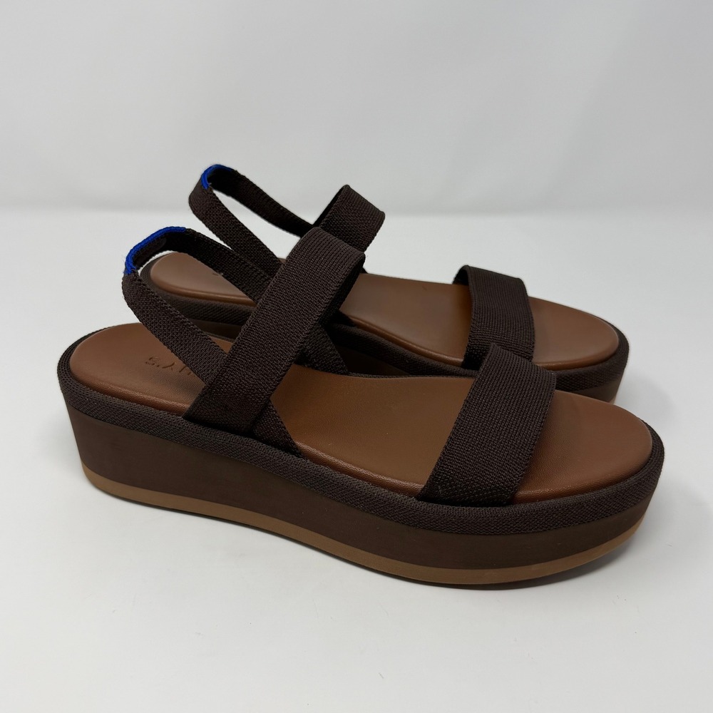 Rothys The Lightweight Wedge Sandals Brown Stretch Knit Platform Size 8.5